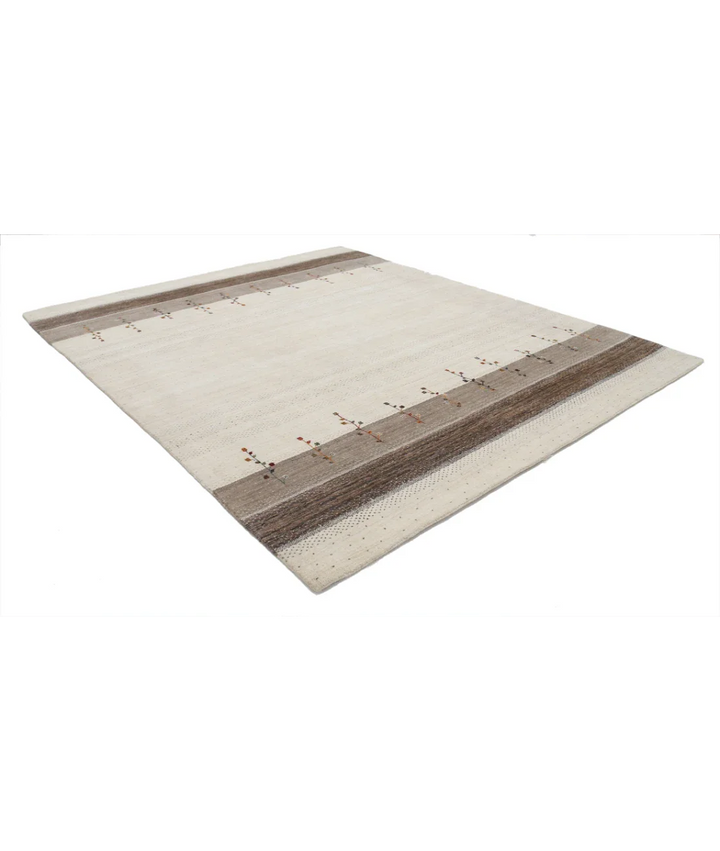 Ivory Indian Oriental Rug 8' 2" x 9' 8" Hand-Knotted border