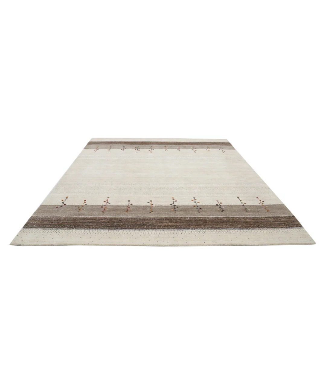 Ivory Indian Oriental Rug 8' 2" x 9' 8" Hand-Knotted pattern