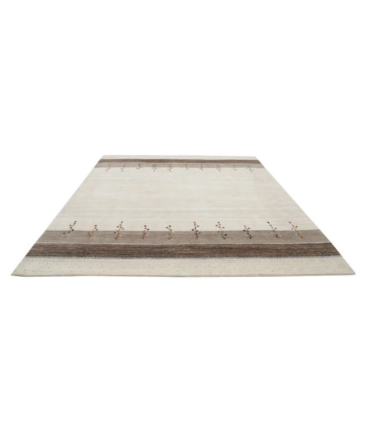 Ivory Indian Oriental Rug 8' 2" x 9' 8" Hand-Knotted pattern