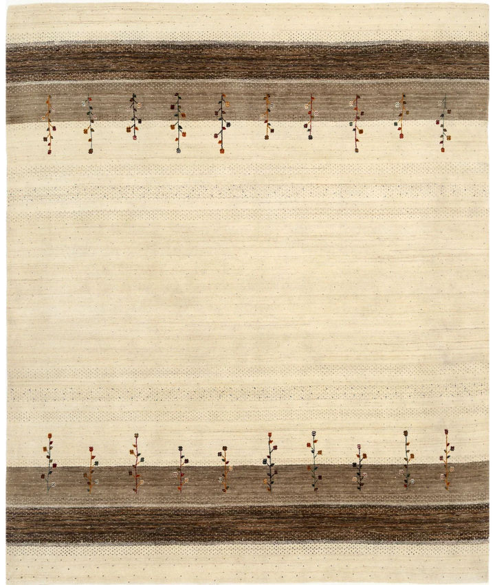 Ivory Indian Oriental Rug 8' 2" x 9' 8" Hand-Knotted