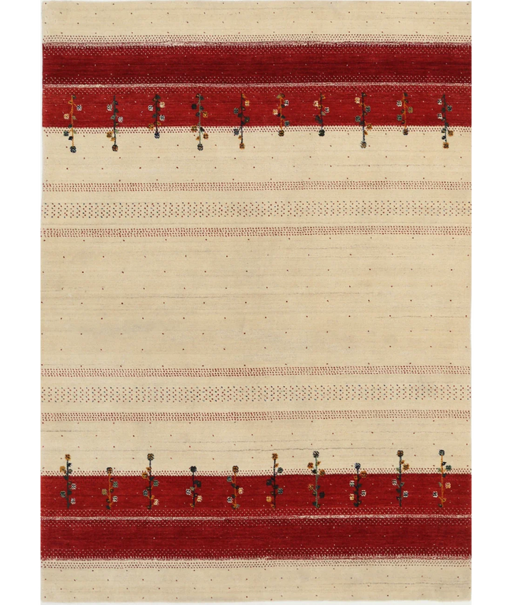 Ivory Indian Oriental Rug 5' 3" x 7' 5" Hand-Knotted