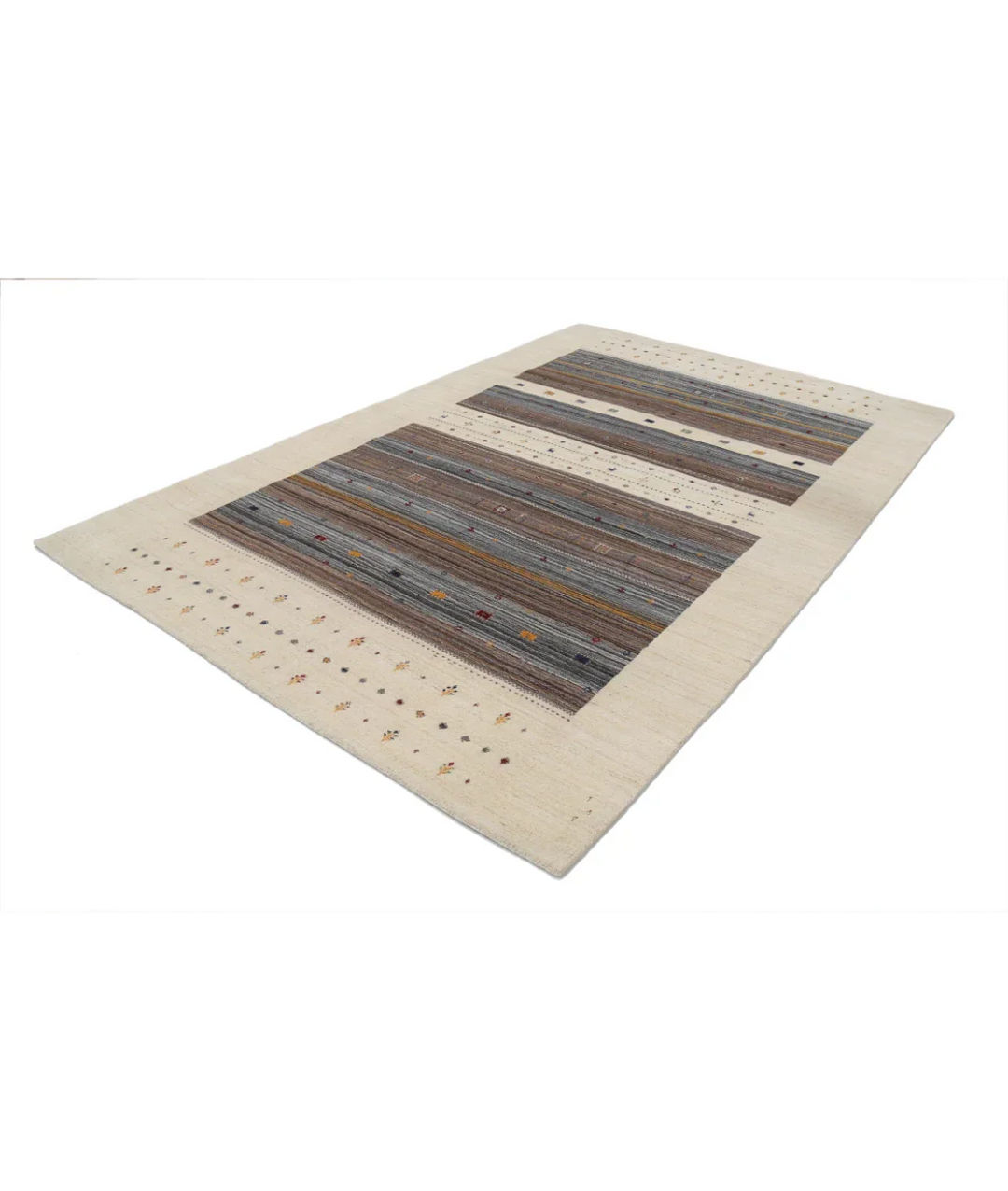 Ivory Indian Oriental Rug 6' 8" x 9' 9" Hand-Knotted field