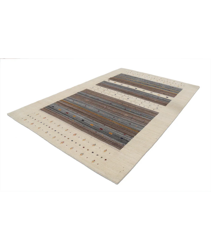 Ivory Indian Oriental Rug 6' 8" x 9' 9" Hand-Knotted field