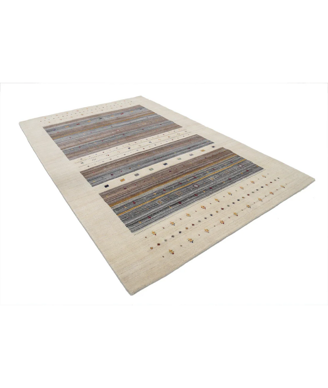 Ivory Indian Oriental Rug 6' 8" x 9' 9" Hand-Knotted border