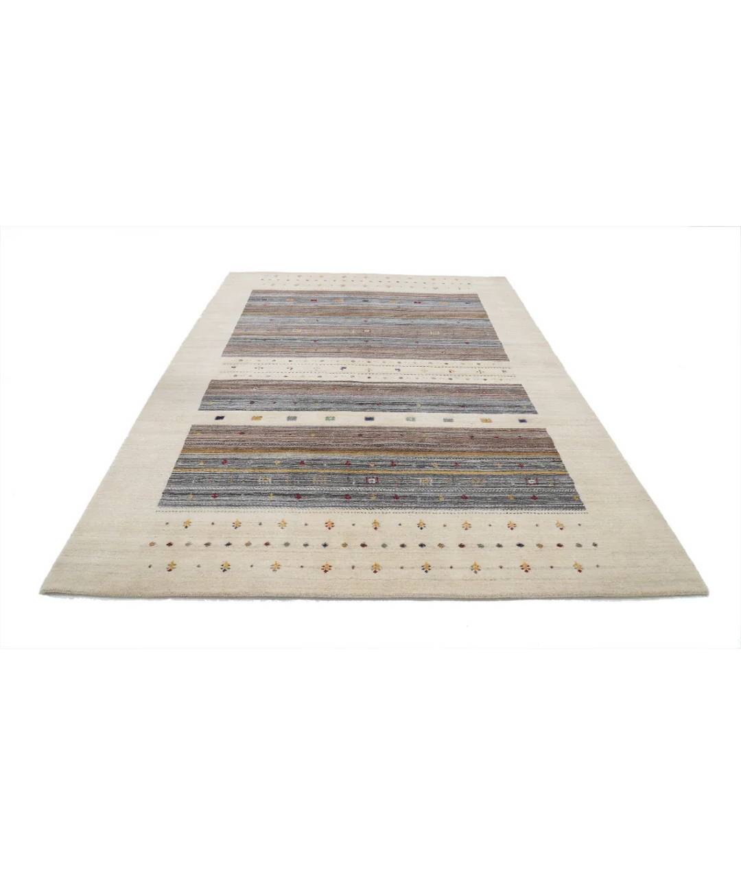 Ivory Indian Oriental Rug 6' 8" x 9' 9" Hand-Knotted pattern