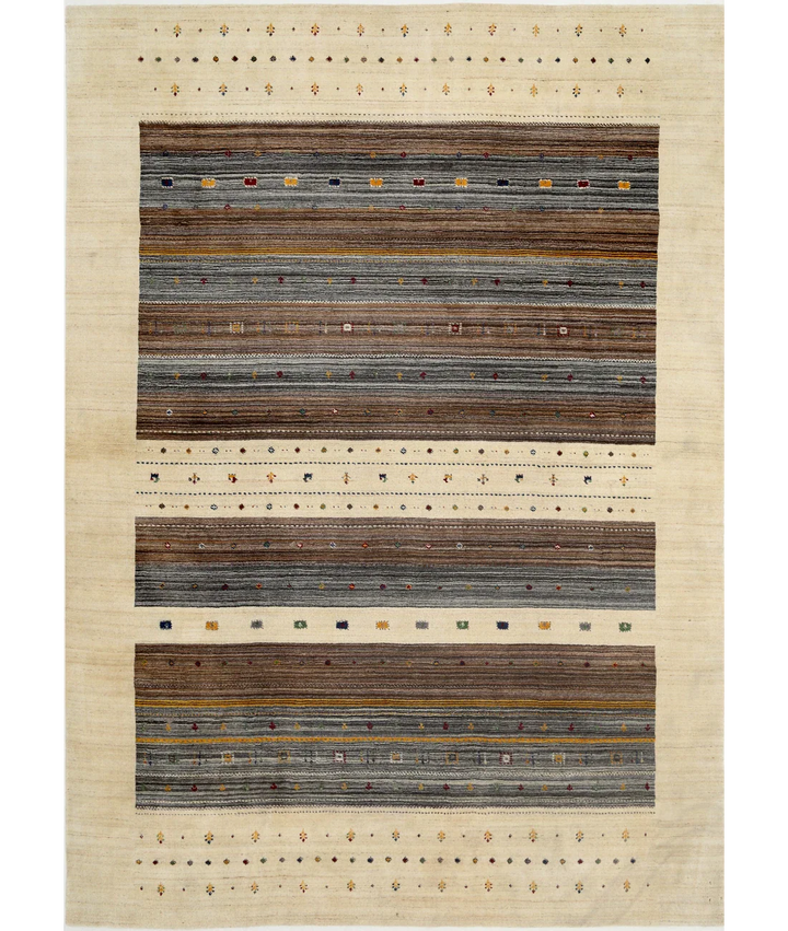 Ivory Indian Oriental Rug 6' 8" x 9' 9" Hand-Knotted