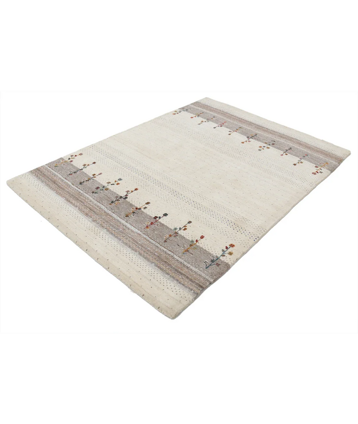 Ivory Indian Lori Rug 4' 7" x 6' 5" Hand-Knotted field