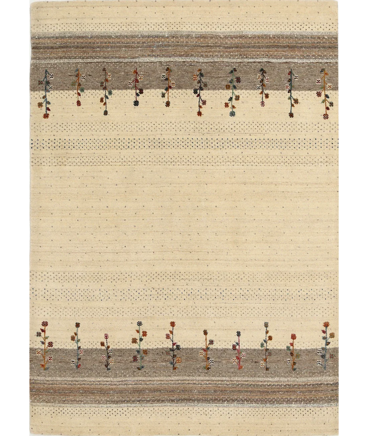Ivory Indian Lori Rug 4' 7" x 6' 5" Hand-Knotted