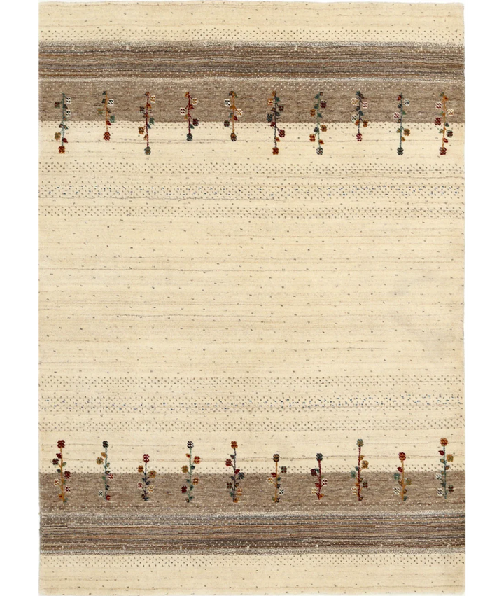 Ivory Indian Lori Rug 4' 6" x 6' 3" Hand-Knotted