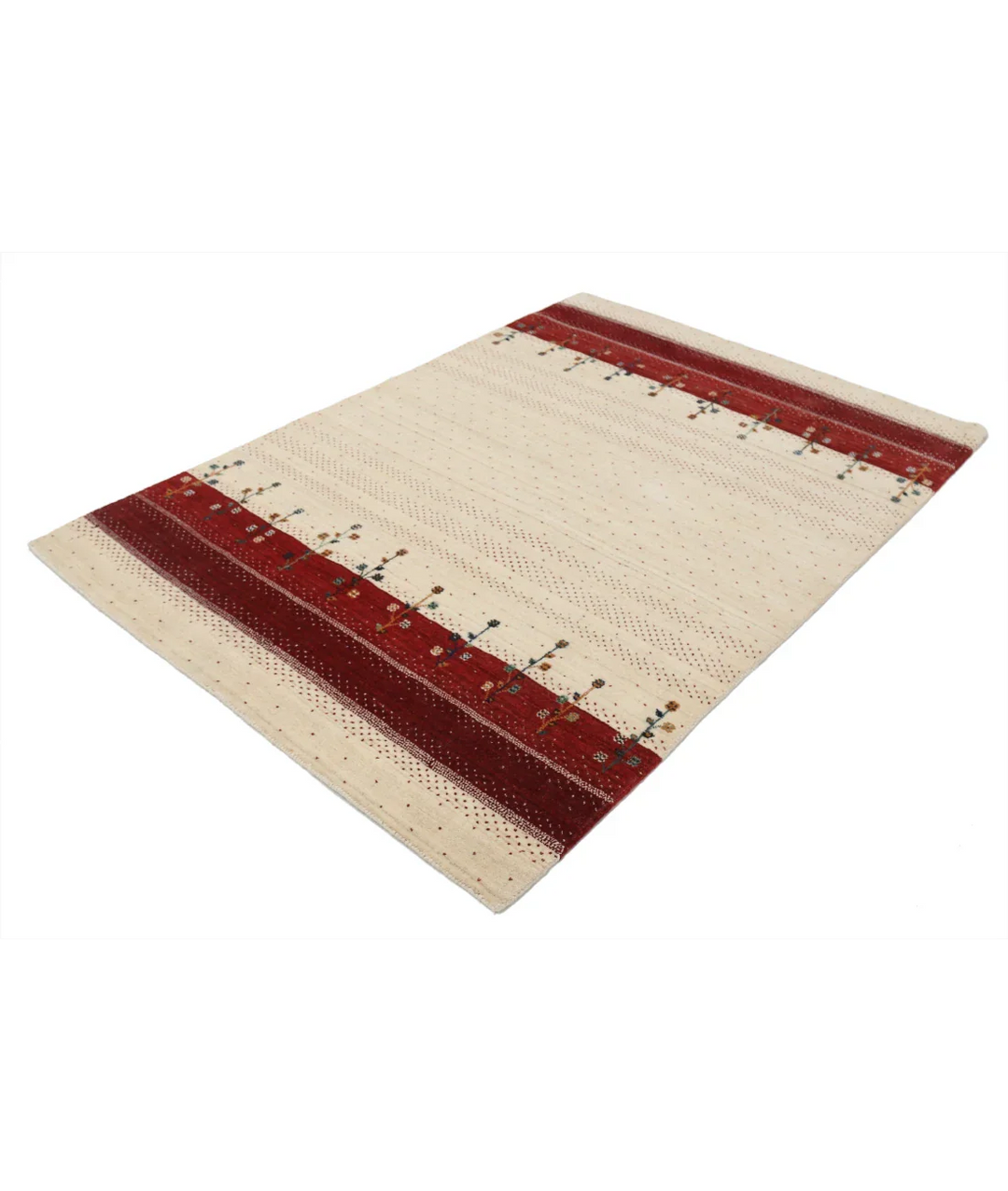 Ivory Indian Oriental Rug 4' 6" x 6' 6" Hand-Knotted field