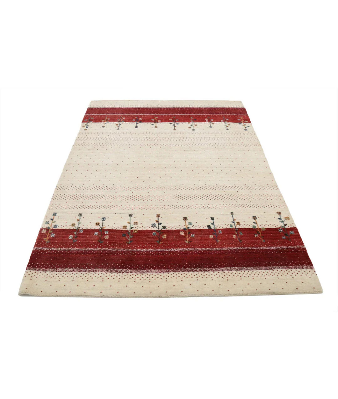 Ivory Indian Oriental Rug 4' 6" x 6' 6" Hand-Knotted pattern