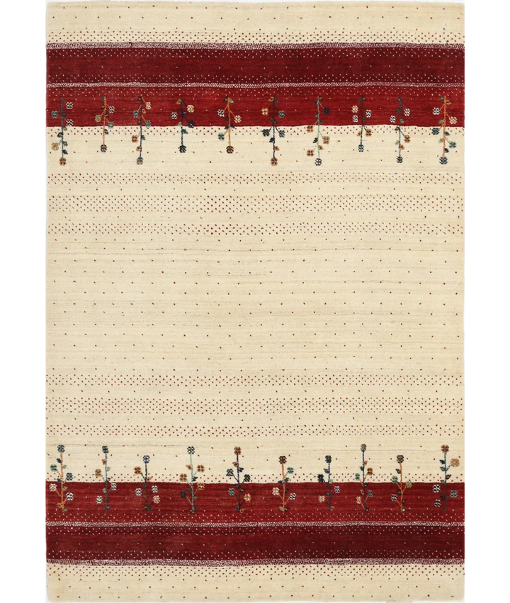 Ivory Indian Oriental Rug 4' 6" x 6' 6" Hand-Knotted