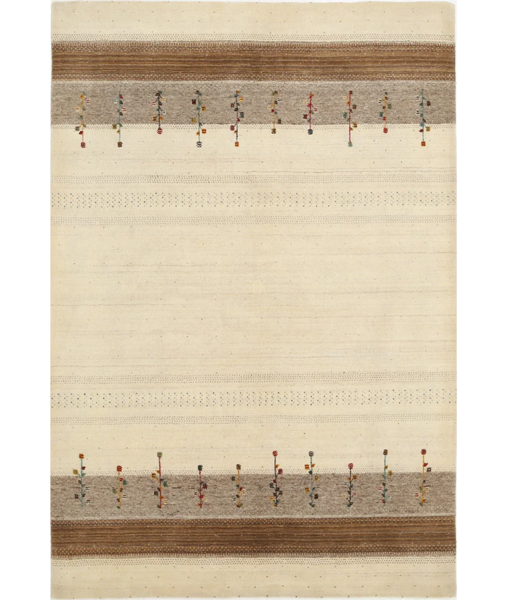Ivory Afghan Oriental Rug 5' 4" x 7' 11" Hand-Knotted