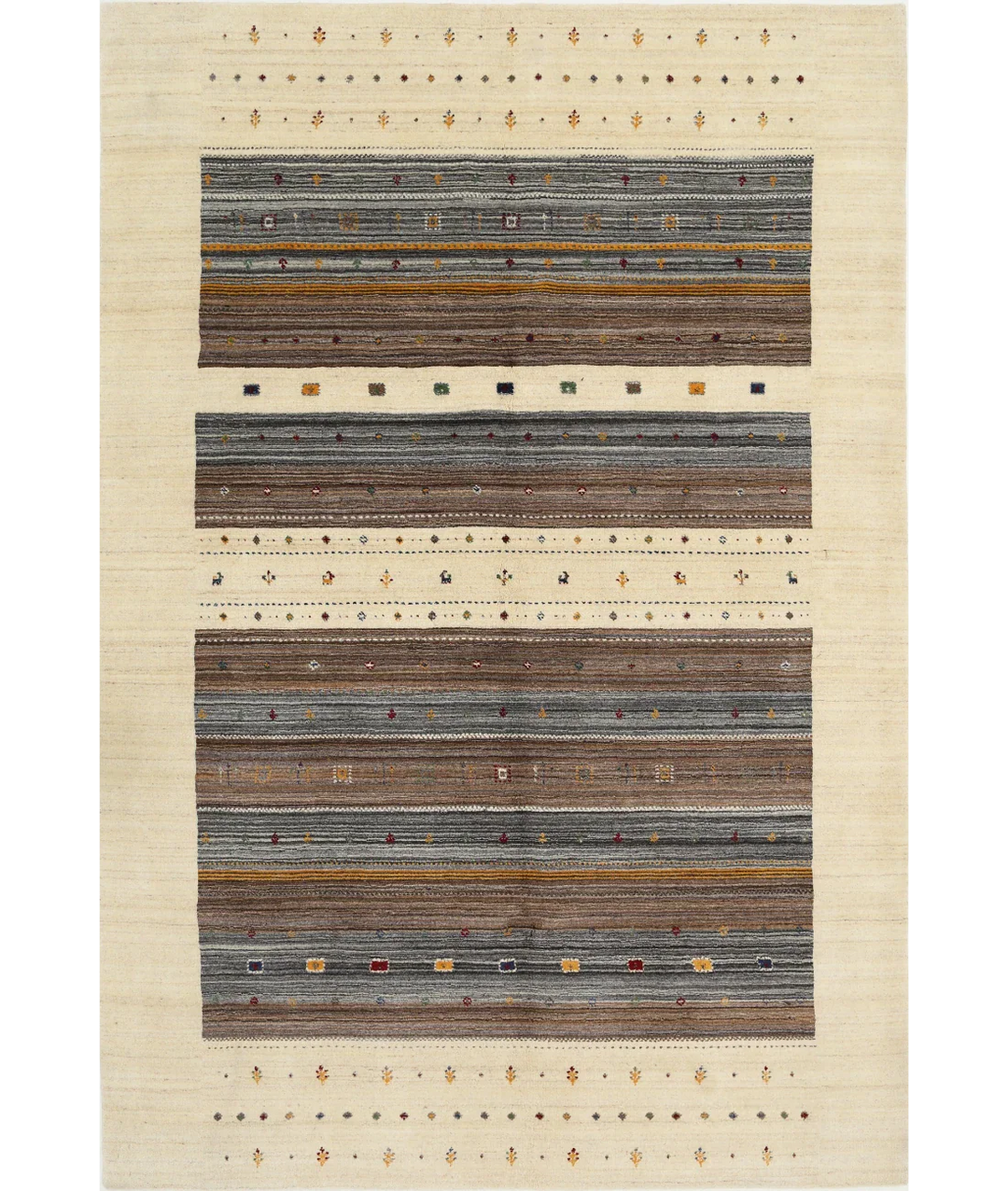 Ivory Indian Oriental Rug 6' 7" x 9' 10" Hand-Knotted