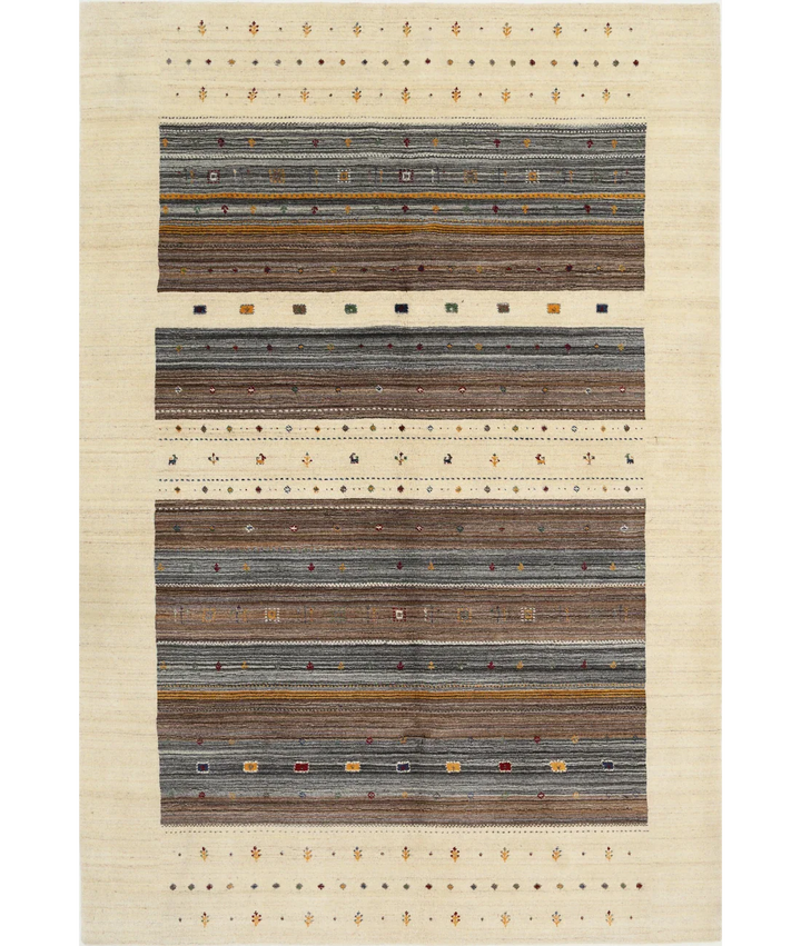 Ivory Indian Oriental Rug 6' 7" x 9' 10" Hand-Knotted