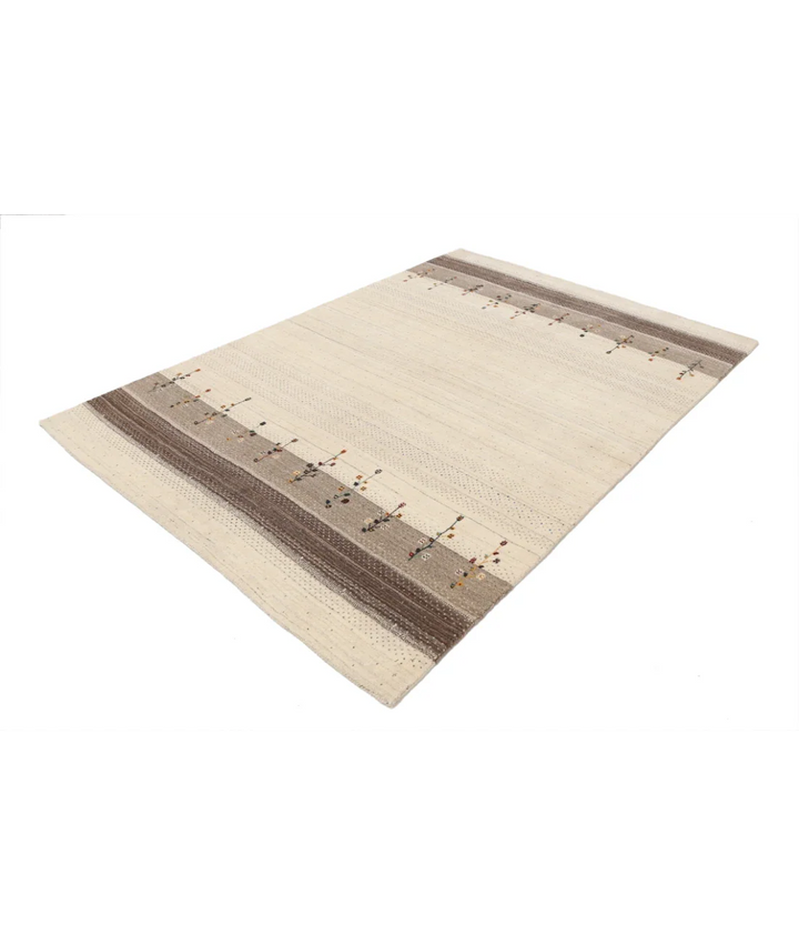Ivory Indian Oriental Rug 5' 7" x 8' 0" Hand-Knotted field