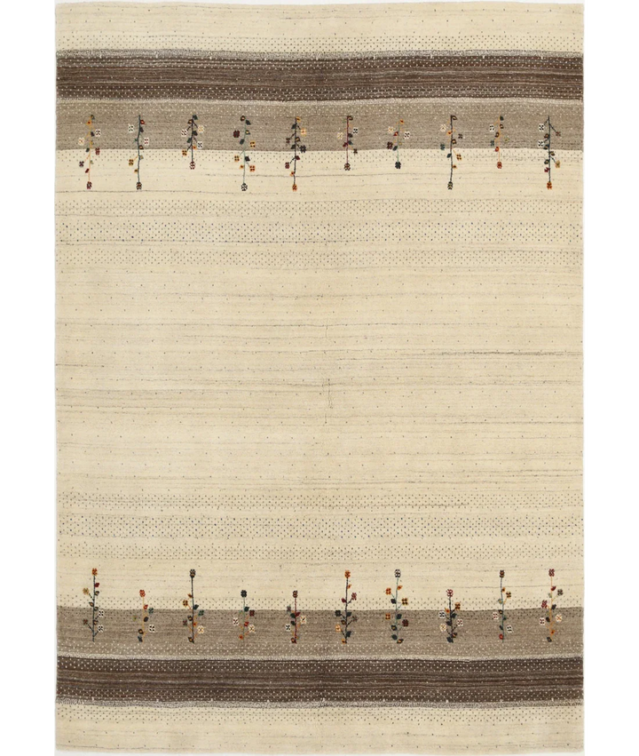 Ivory Indian Oriental Rug 5' 7" x 8' 0" Hand-Knotted