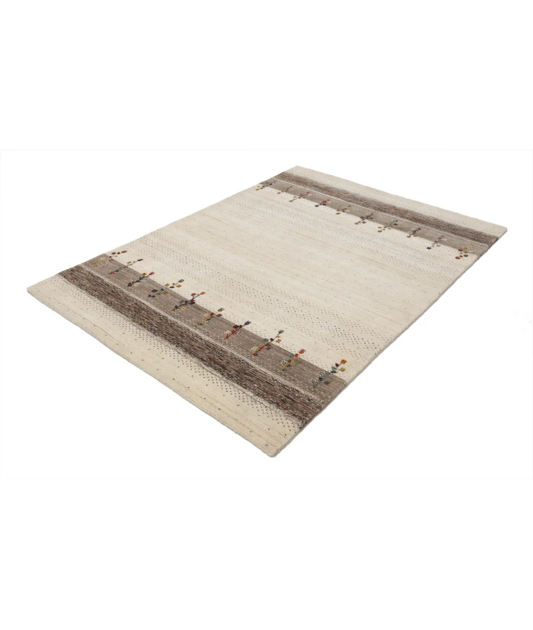 Ivory Indian Oriental Rug 4' 9" x 6' 5" Hand-Knotted field