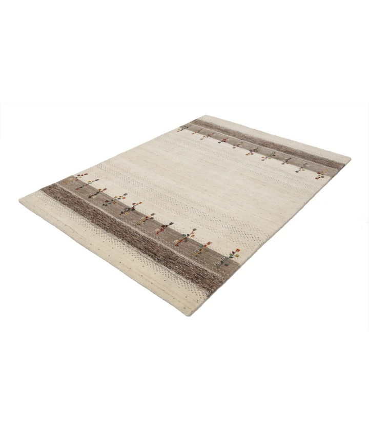 Ivory Indian Oriental Rug 4' 9" x 6' 5" Hand-Knotted field