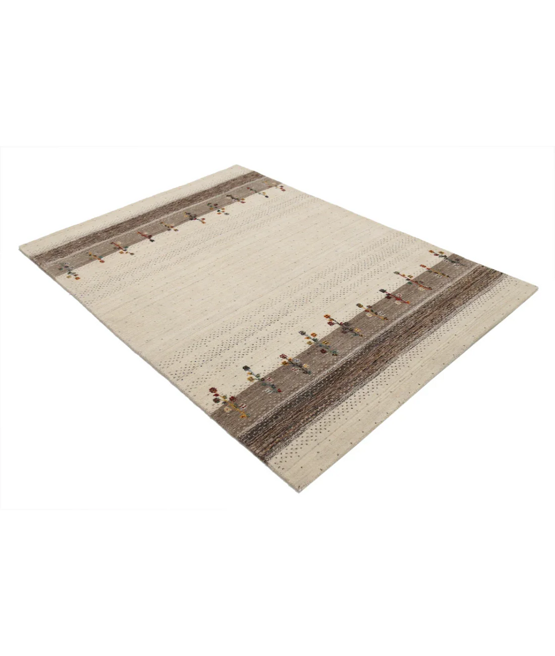 Ivory Indian Oriental Rug 4' 9" x 6' 5" Hand-Knotted border