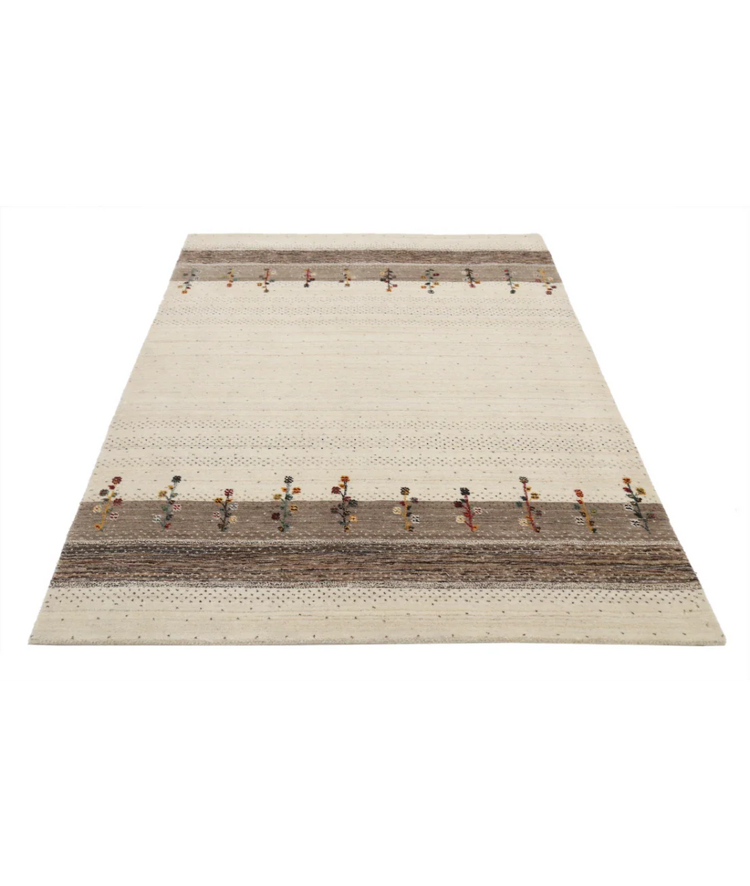 Ivory Indian Oriental Rug 4' 9" x 6' 5" Hand-Knotted pattern
