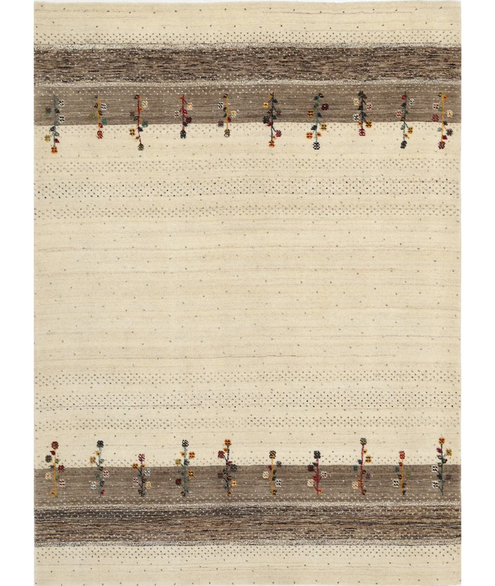 Ivory Indian Oriental Rug 4' 9" x 6' 5" Hand-Knotted