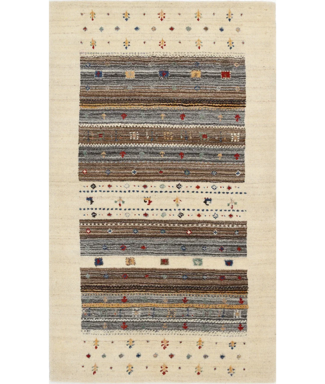 Ivory Indian Oriental Rug 3' 1" x 5' 2" Hand-Knotted