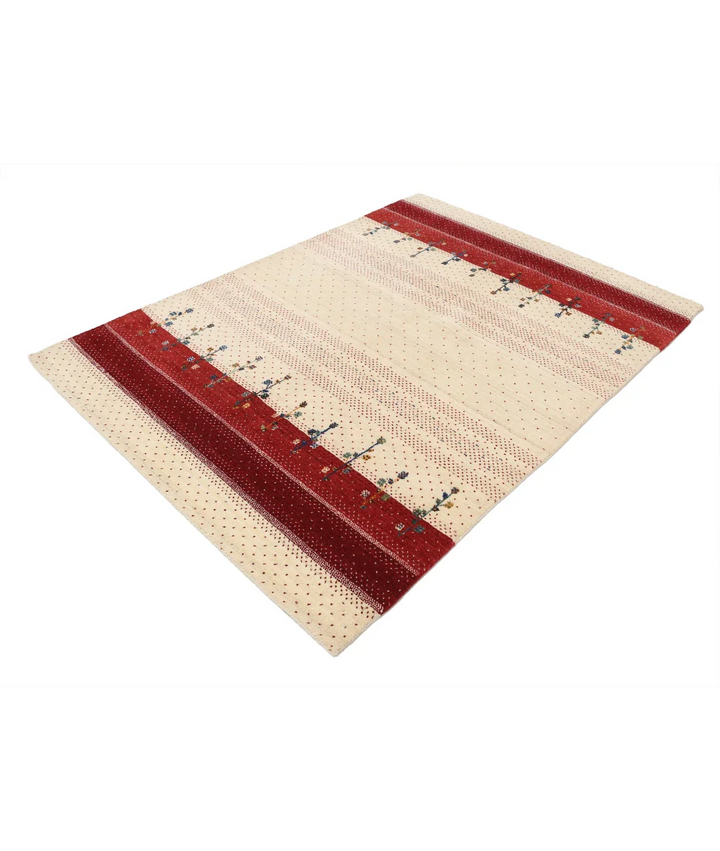 Ivory Indian Oriental Rug 4' 9" x 6' 6" Hand-Knotted field