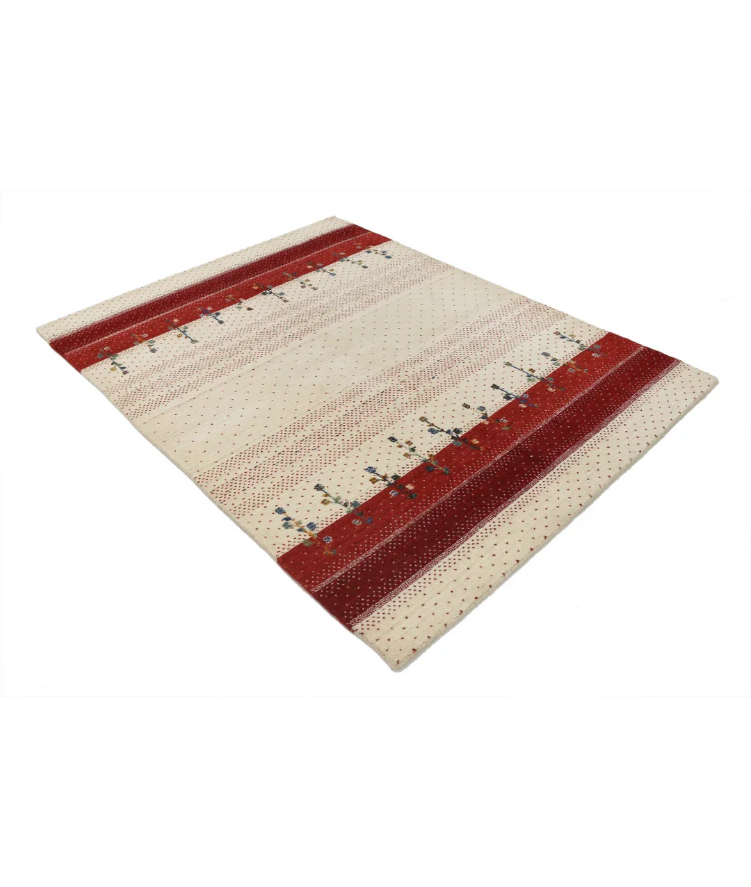 Ivory Indian Oriental Rug 4' 9" x 6' 6" Hand-Knotted border