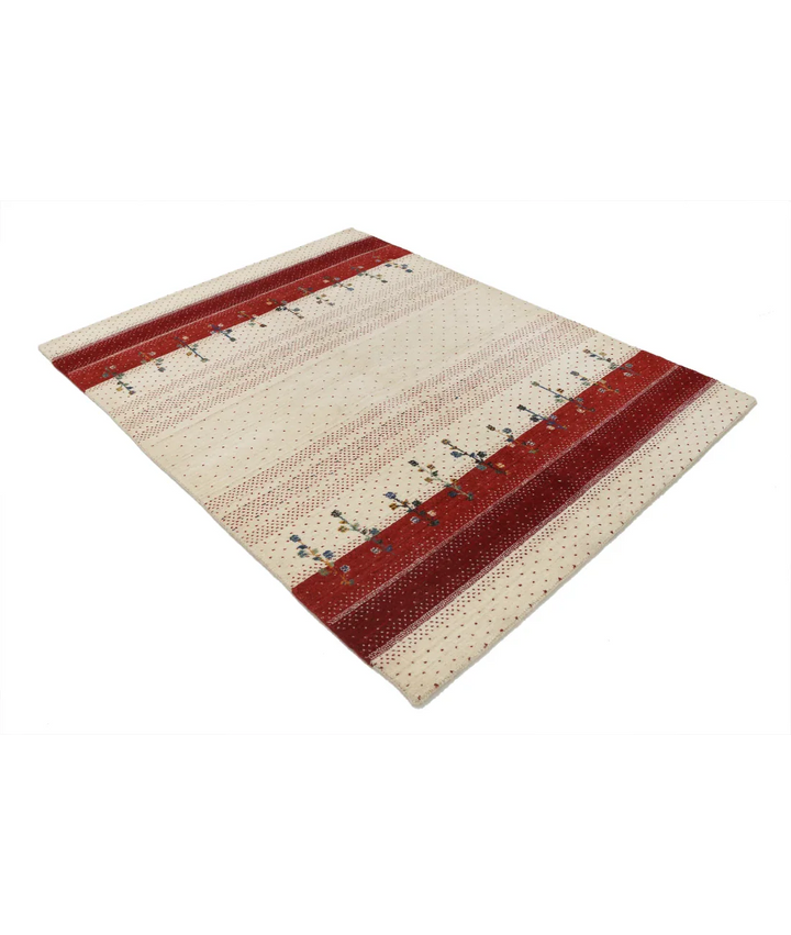 Ivory Indian Oriental Rug 4' 9" x 6' 6" Hand-Knotted border