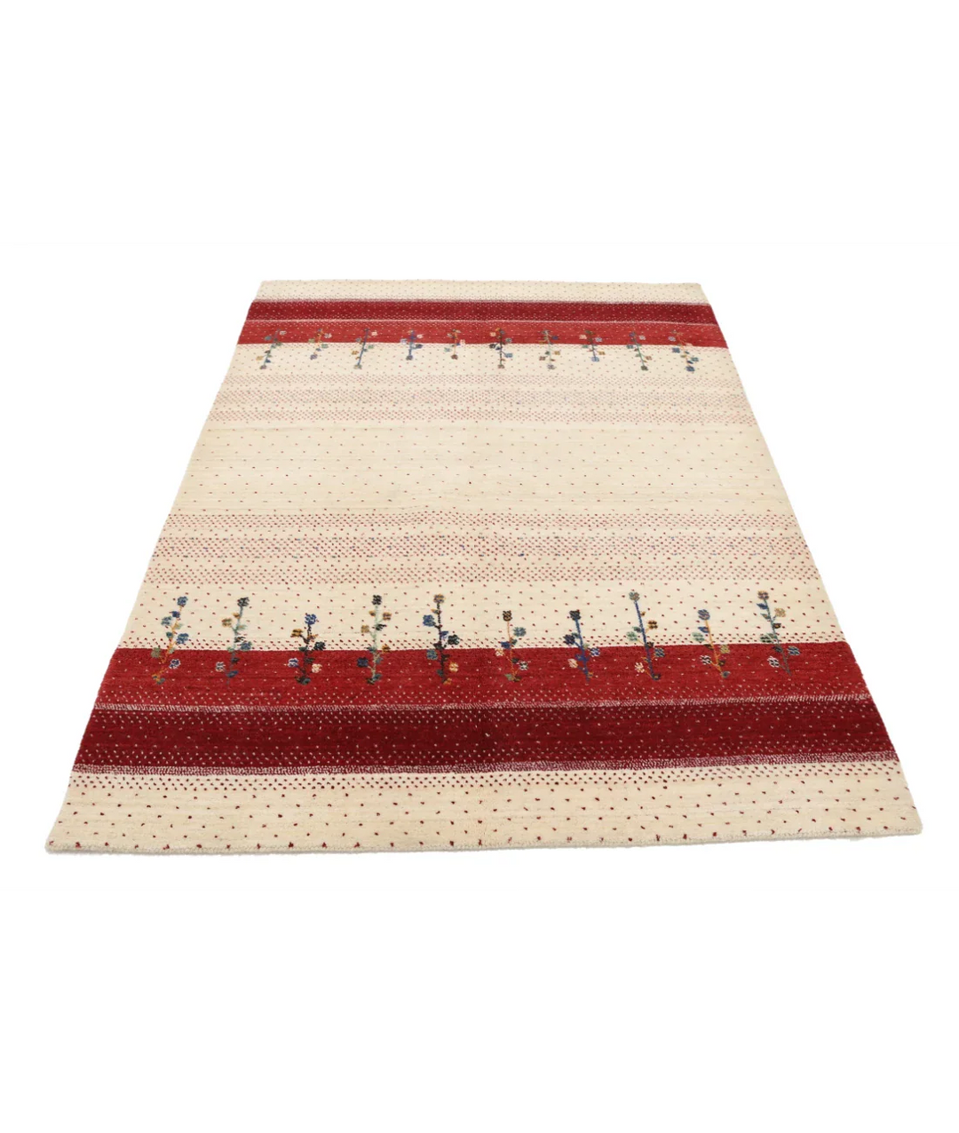 Ivory Indian Oriental Rug 4' 9" x 6' 6" Hand-Knotted pattern