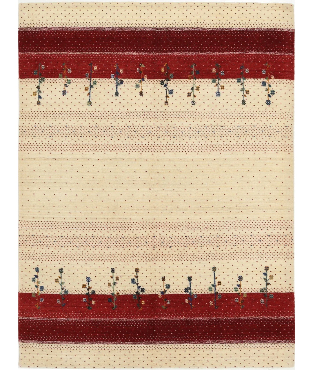 Ivory Indian Oriental Rug 4' 9" x 6' 6" Hand-Knotted