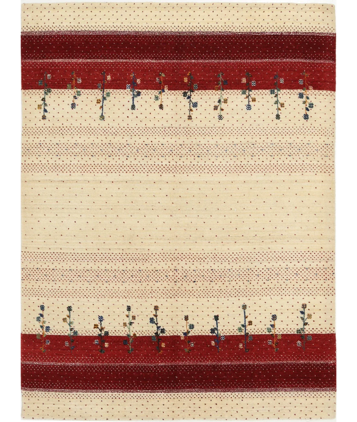 Ivory Indian Oriental Rug 4' 9" x 6' 6" Hand-Knotted