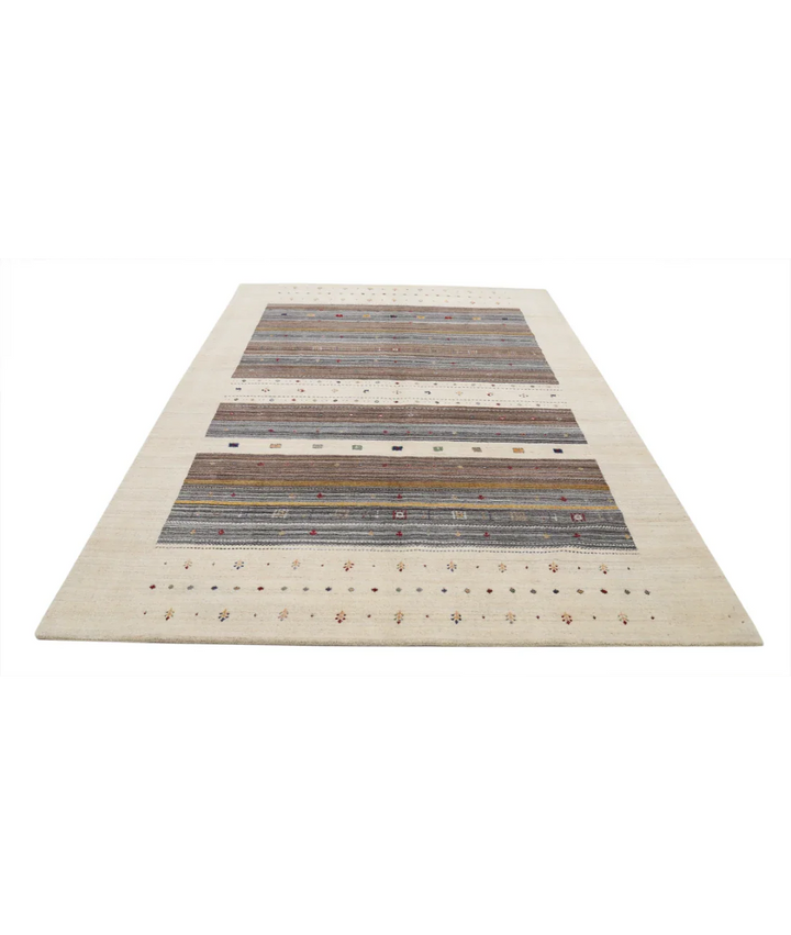 Ivory Indian Lori Rug 6' 6" x 9' 10" Hand-Knotted pattern