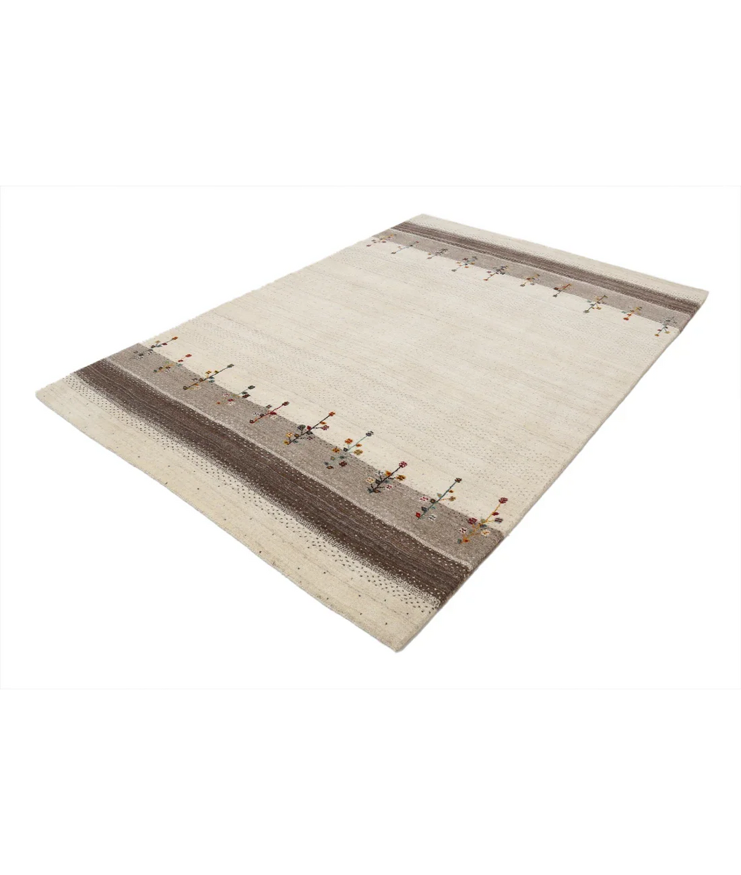 Ivory Indian Oriental Rug 5' 7" x 7' 9" Hand-Knotted field