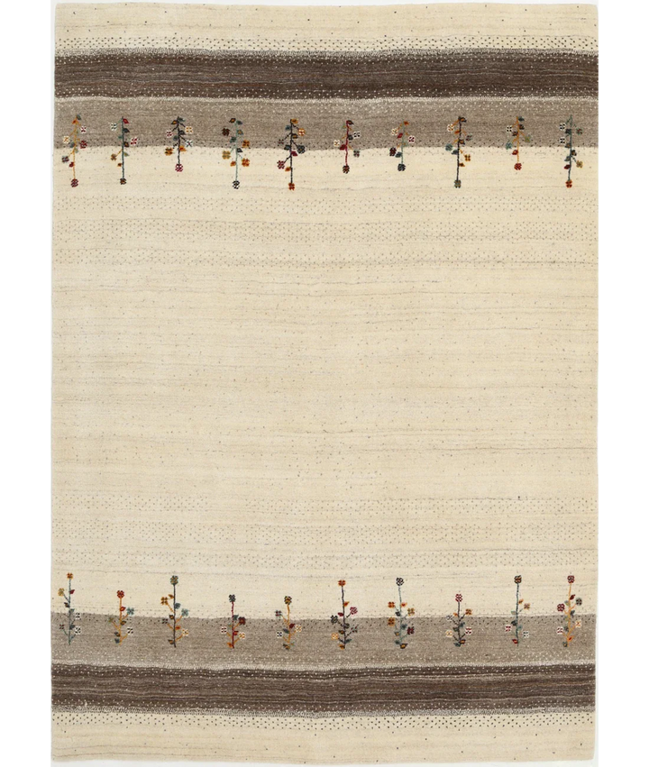 Ivory Indian Oriental Rug 5' 7" x 7' 9" Hand-Knotted