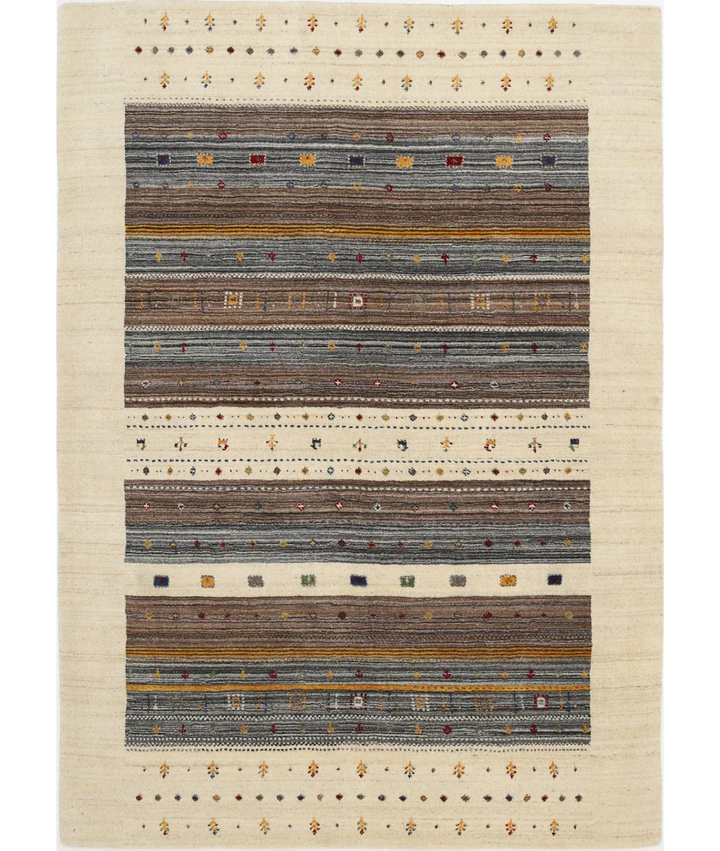Ivory Indian Lori Rug 5' 7" x 7' 10" Hand-Knotted