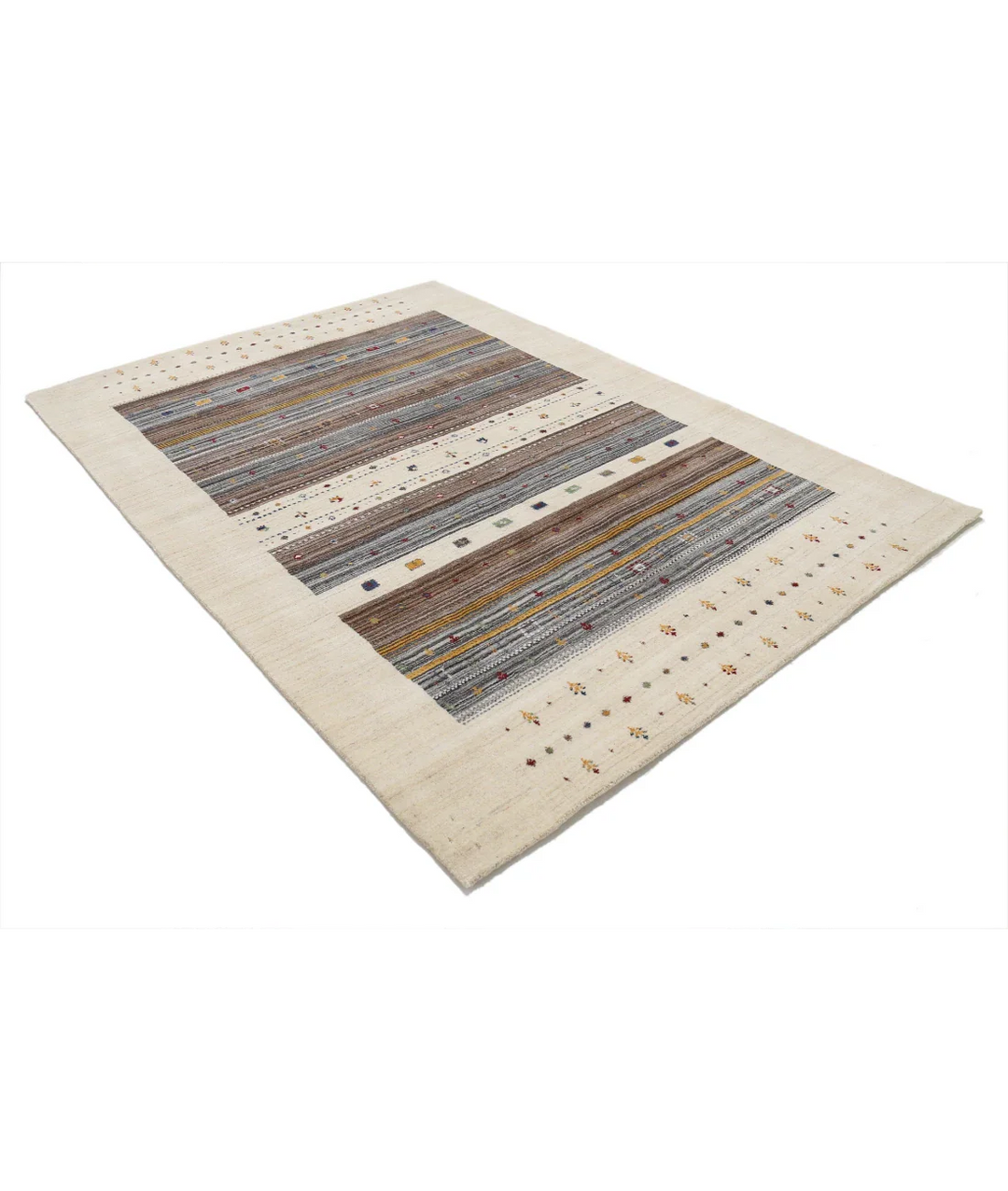 Ivory Indian Lori Rug 5' 8" x 7' 10" Hand-Knotted border