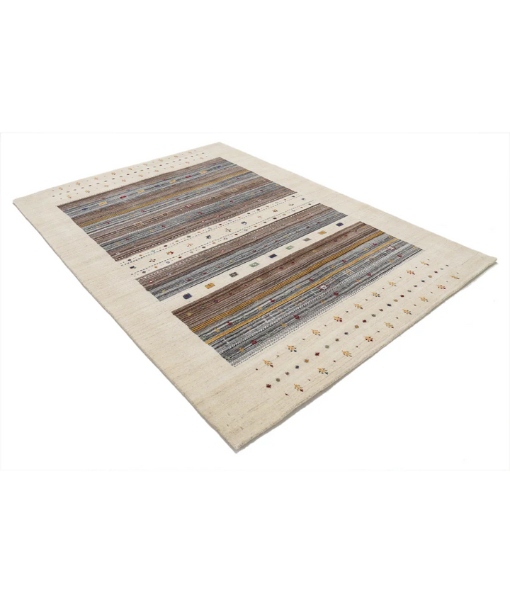 Ivory Indian Lori Rug 5' 8" x 7' 10" Hand-Knotted border