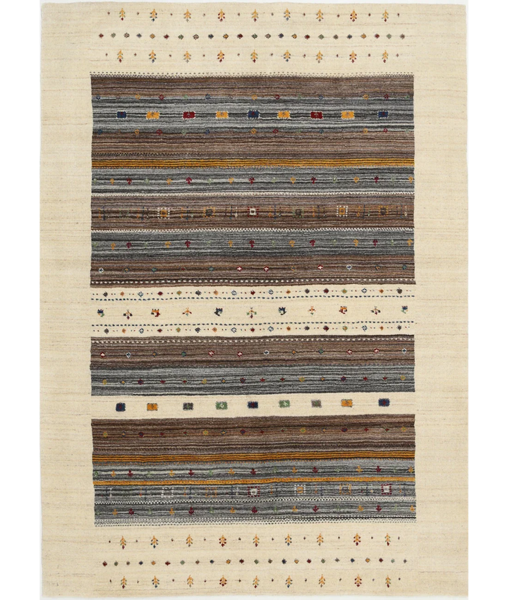Ivory Indian Lori Rug 5' 8" x 7' 10" Hand-Knotted