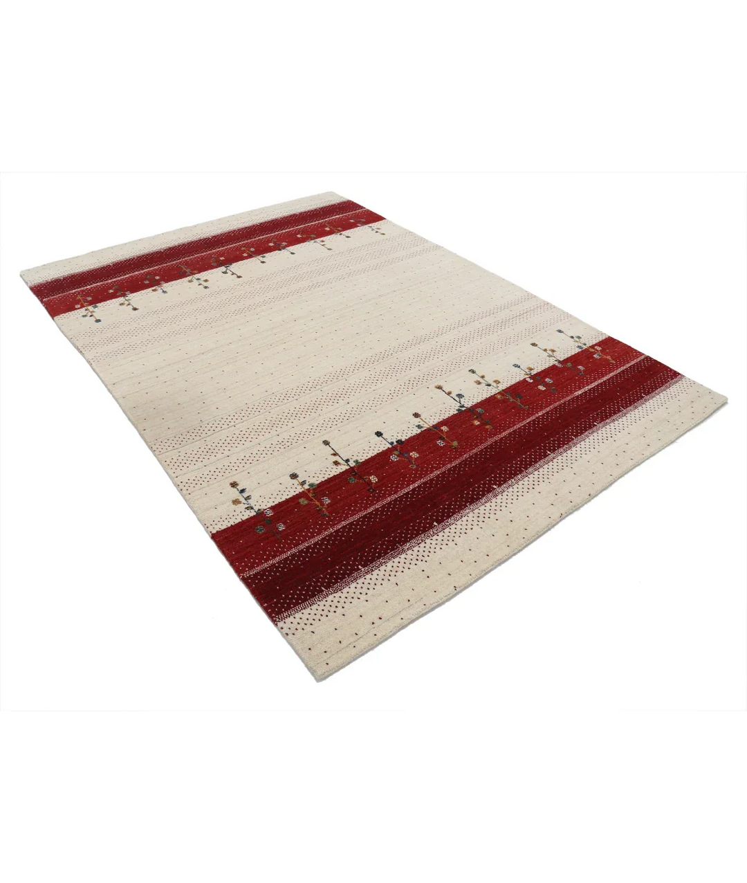 Ivory Indian Oriental Rug 5' 4" x 7' 6" Hand-Knotted border