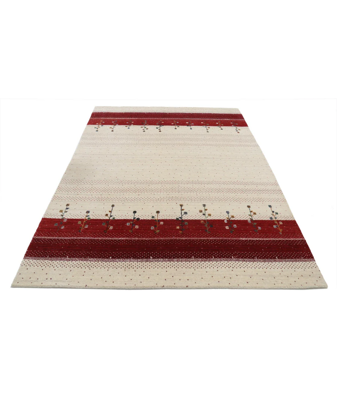 Ivory Indian Oriental Rug 5' 4" x 7' 6" Hand-Knotted pattern