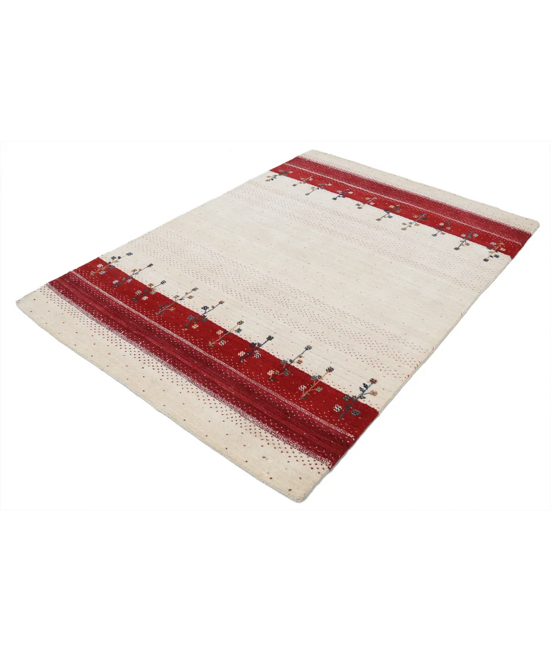 Ivory Indian Oriental Rug 4' 7" x 6' 5" Hand-Knotted field