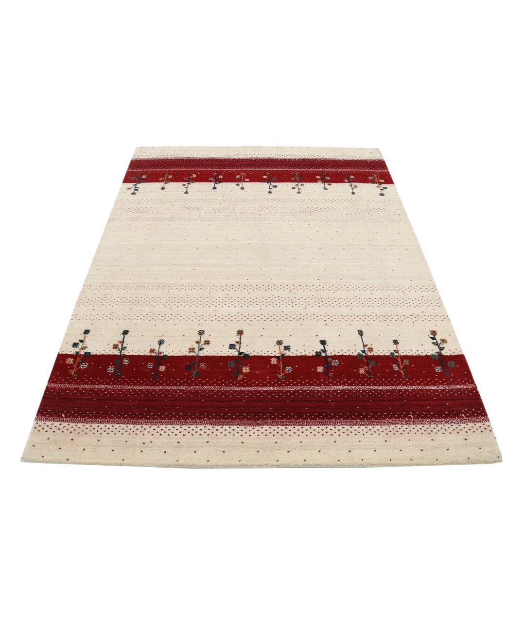 Ivory Indian Oriental Rug 4' 7" x 6' 5" Hand-Knotted pattern