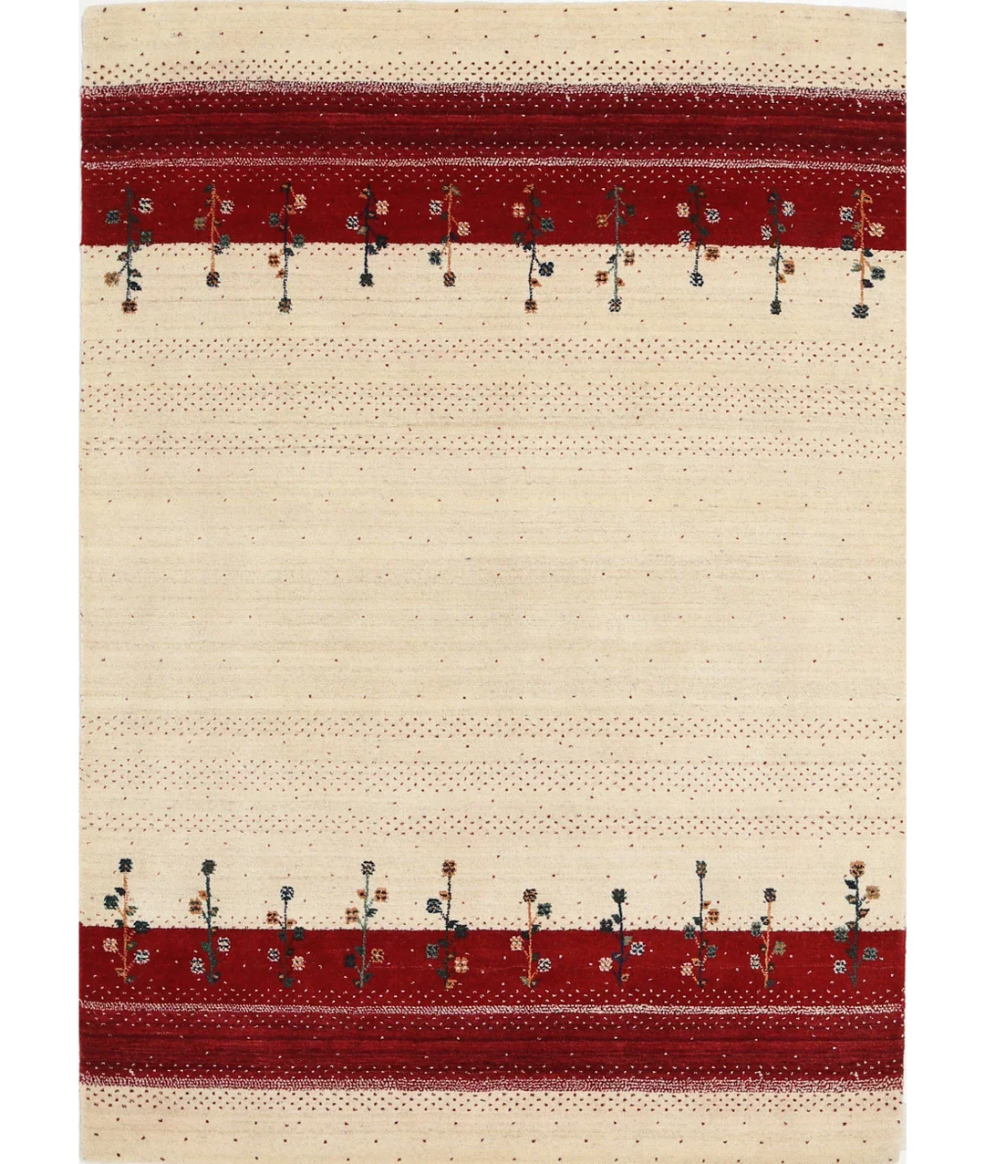 Ivory Indian Oriental Rug 4' 7" x 6' 5" Hand-Knotted