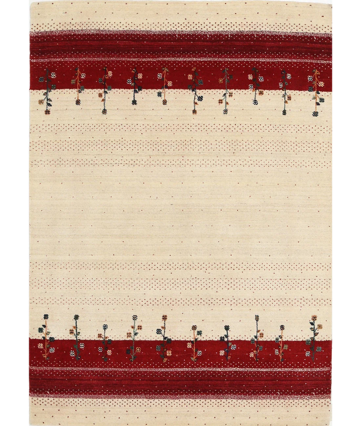 Ivory Indian Oriental Rug 4' 7" x 6' 5" Hand-Knotted