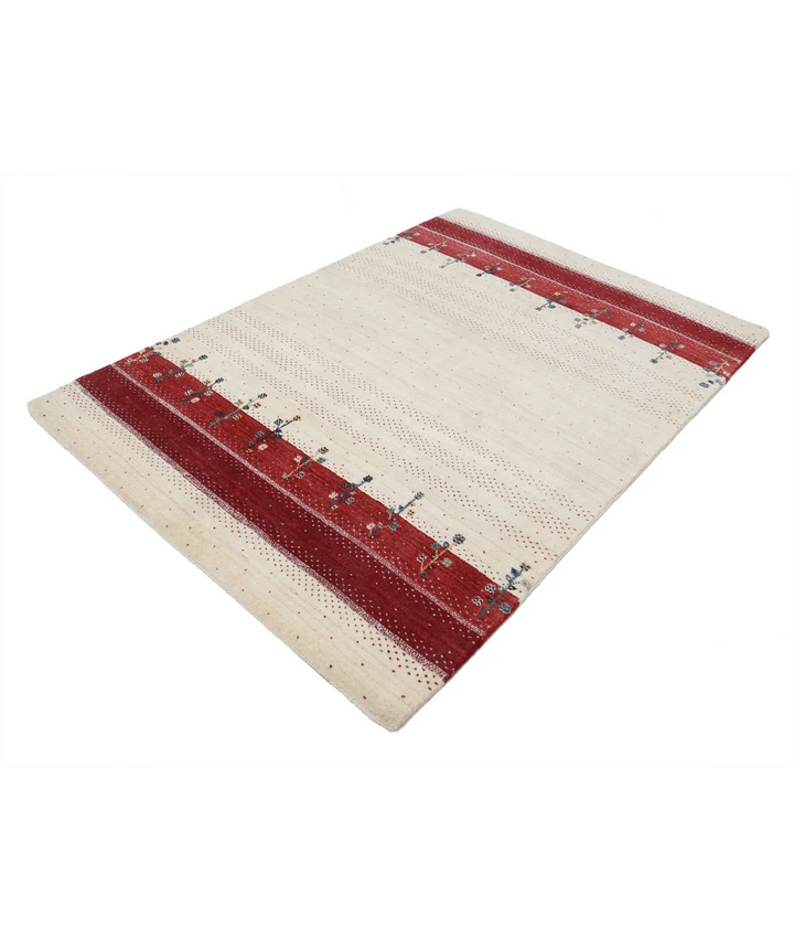 Ivory Indian Oriental Rug 4' 8" x 6' 7" Hand-Knotted field