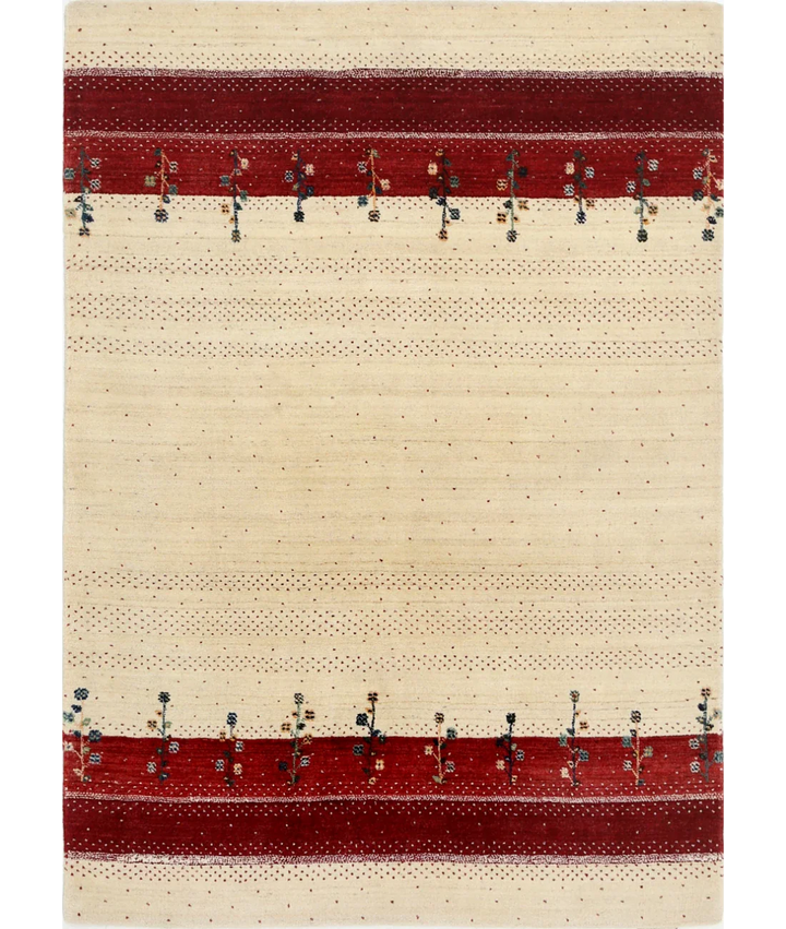 Ivory Indian Oriental Rug 4' 8" x 6' 7" Hand-Knotted