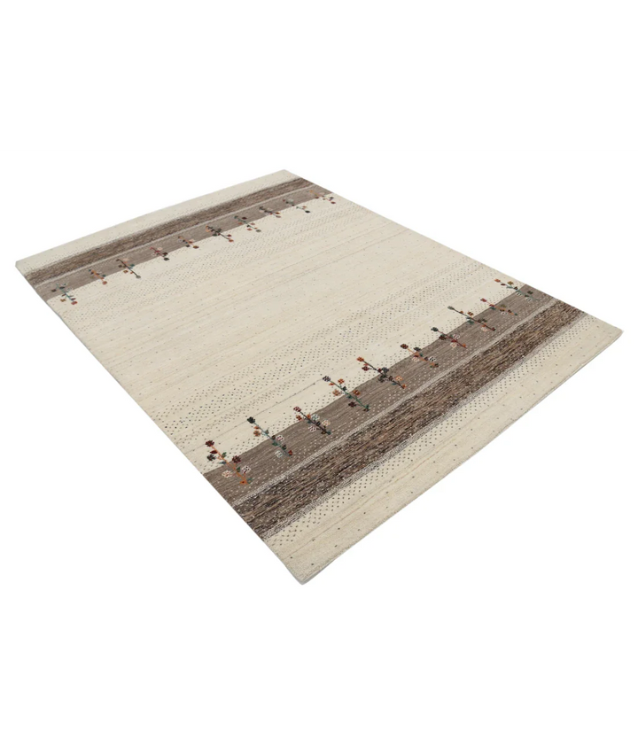 Ivory Indian Lori Rug 4' 10" x 6' 7" Hand-Knotted border