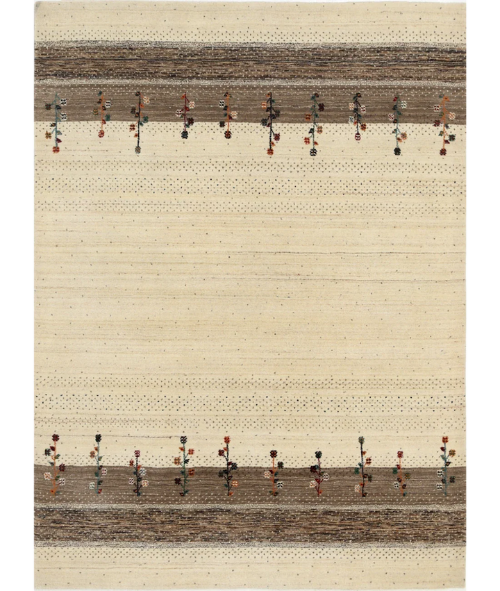 Ivory Indian Lori Rug 4' 10" x 6' 7" Hand-Knotted